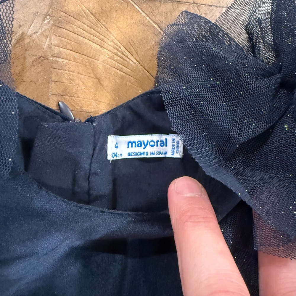 Mayoral Toddler Navy Velvet Dress with Tulle Sleeves - Size 4 - Picture 3 of 4
